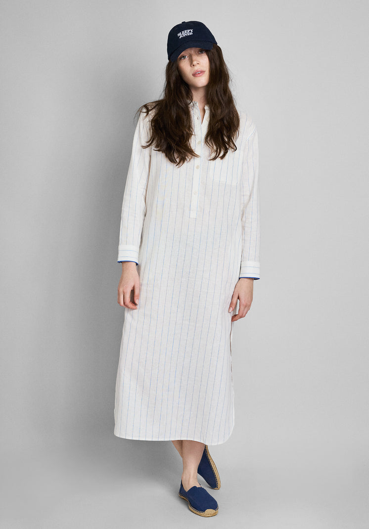 Georgia Kaftan in Linen-Cotton Baker Stripe